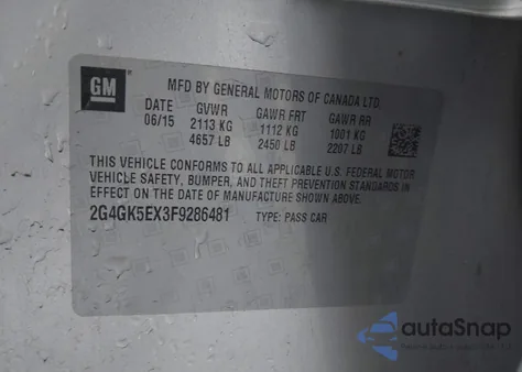 2015 Buick Regal Turbo z USA, uszkodzony, nr VIN 2G4GK5EX3F9286481